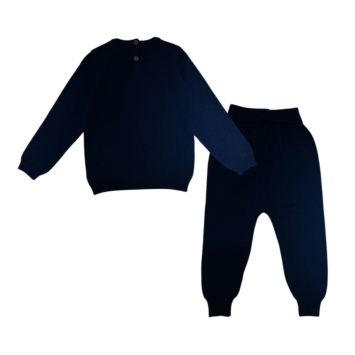 Completo maglione e pantalone orsetto blu pura lana merino ultrafine