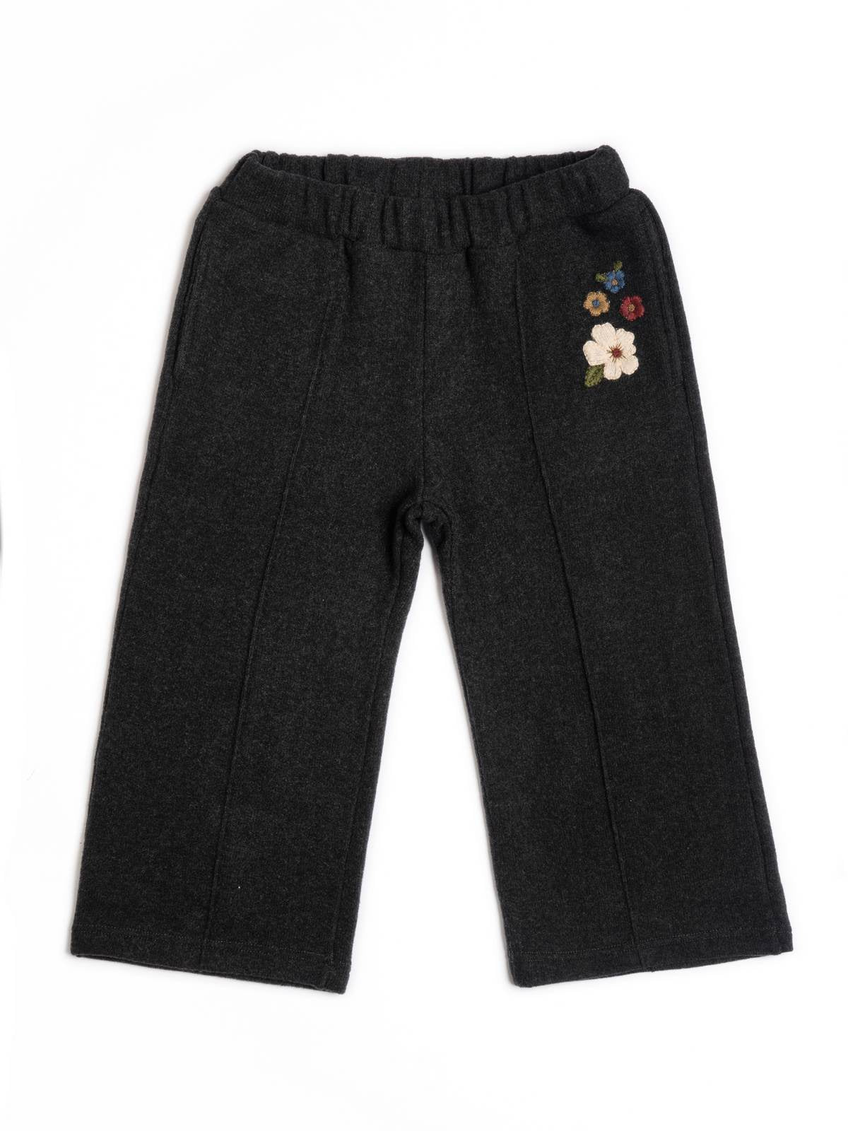 Pantalone caldo cotone con ricamo fiori
