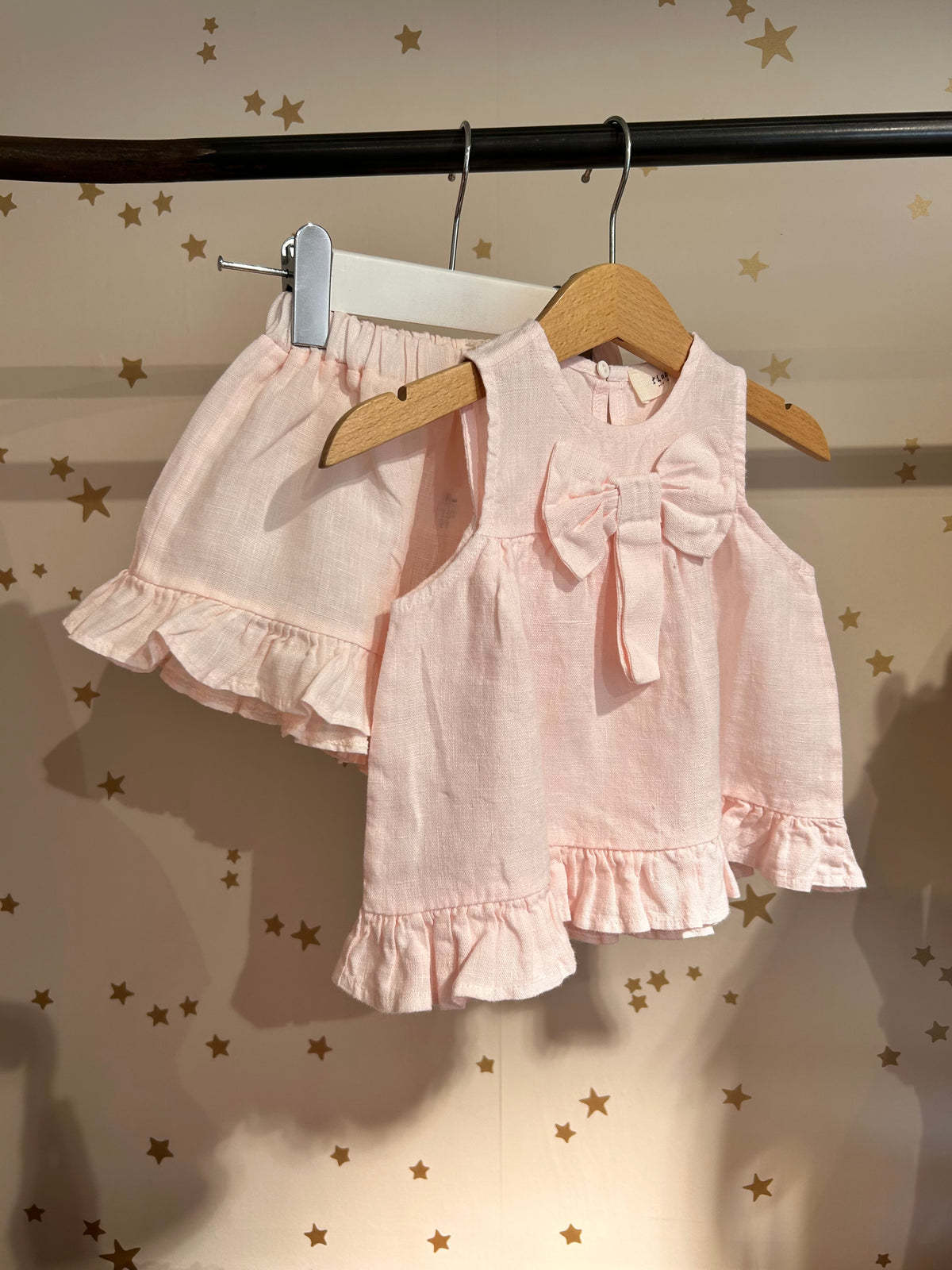 Shorts baby in lino rosa confetto