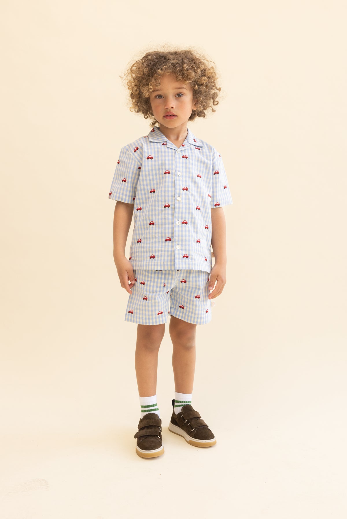Shorts vichy azzurro ricamo macchinine Albert