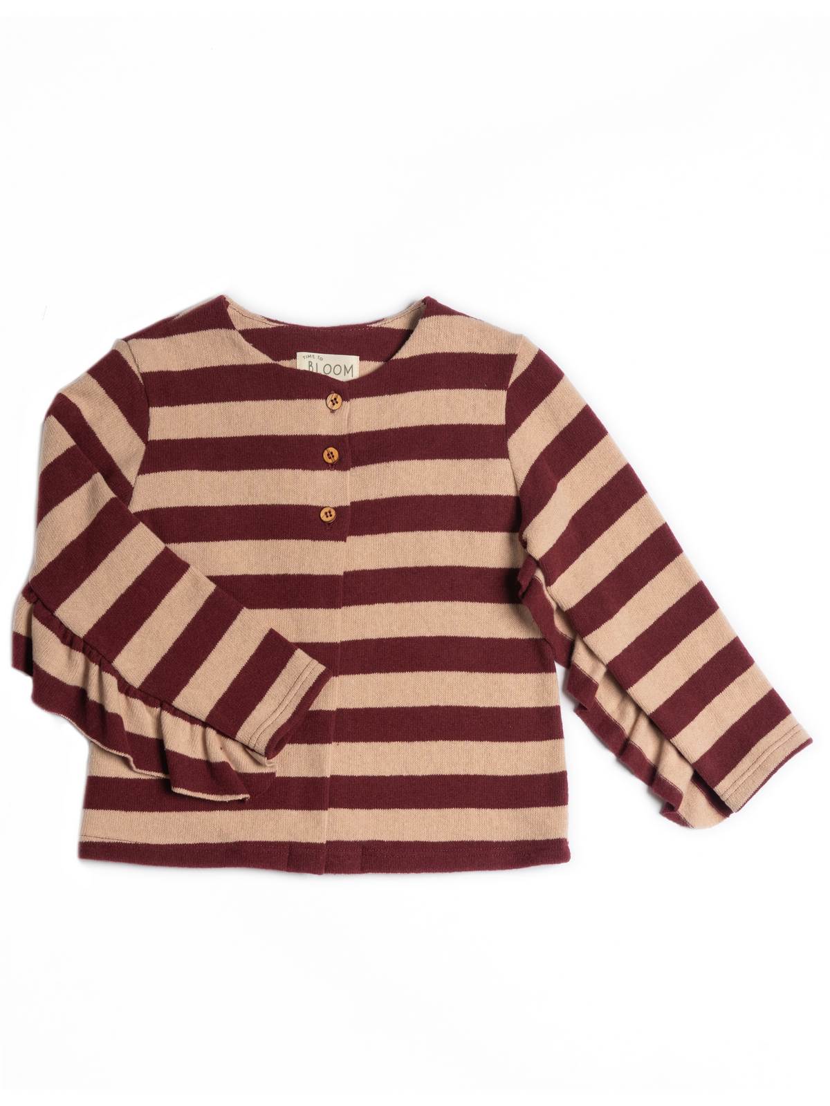 Cardigan riga rosa/bordeaux con rouge in caldo cotone