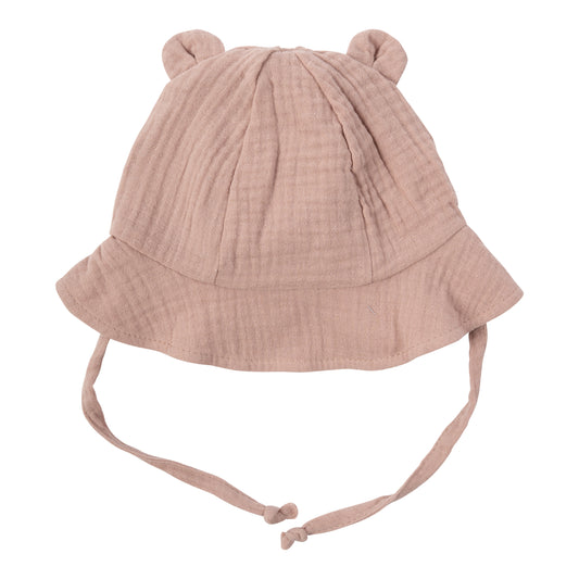 Cappellino in mussola rosa con orecchie
