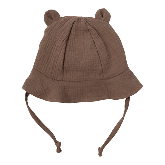 Cappellino in mussola marrone con orecchie