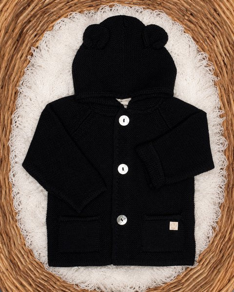 Cappotto orecchiette blu pura lana vergine merino extrafine