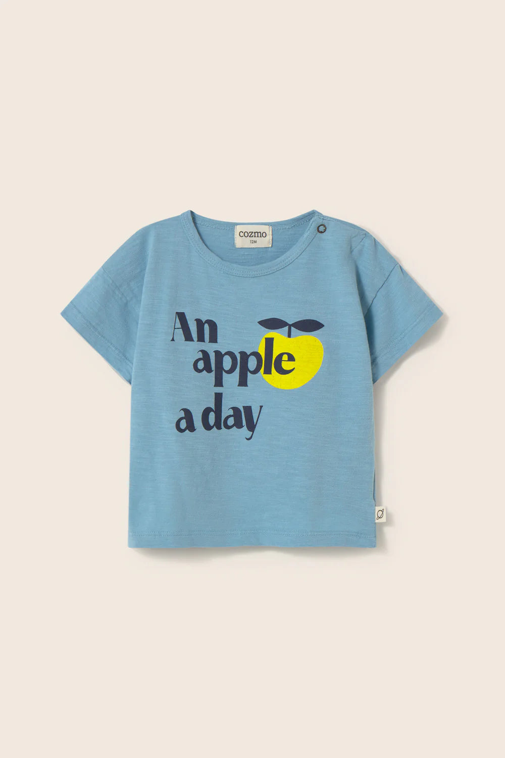 T-shirt neonato azzurra Bob, stampa mela