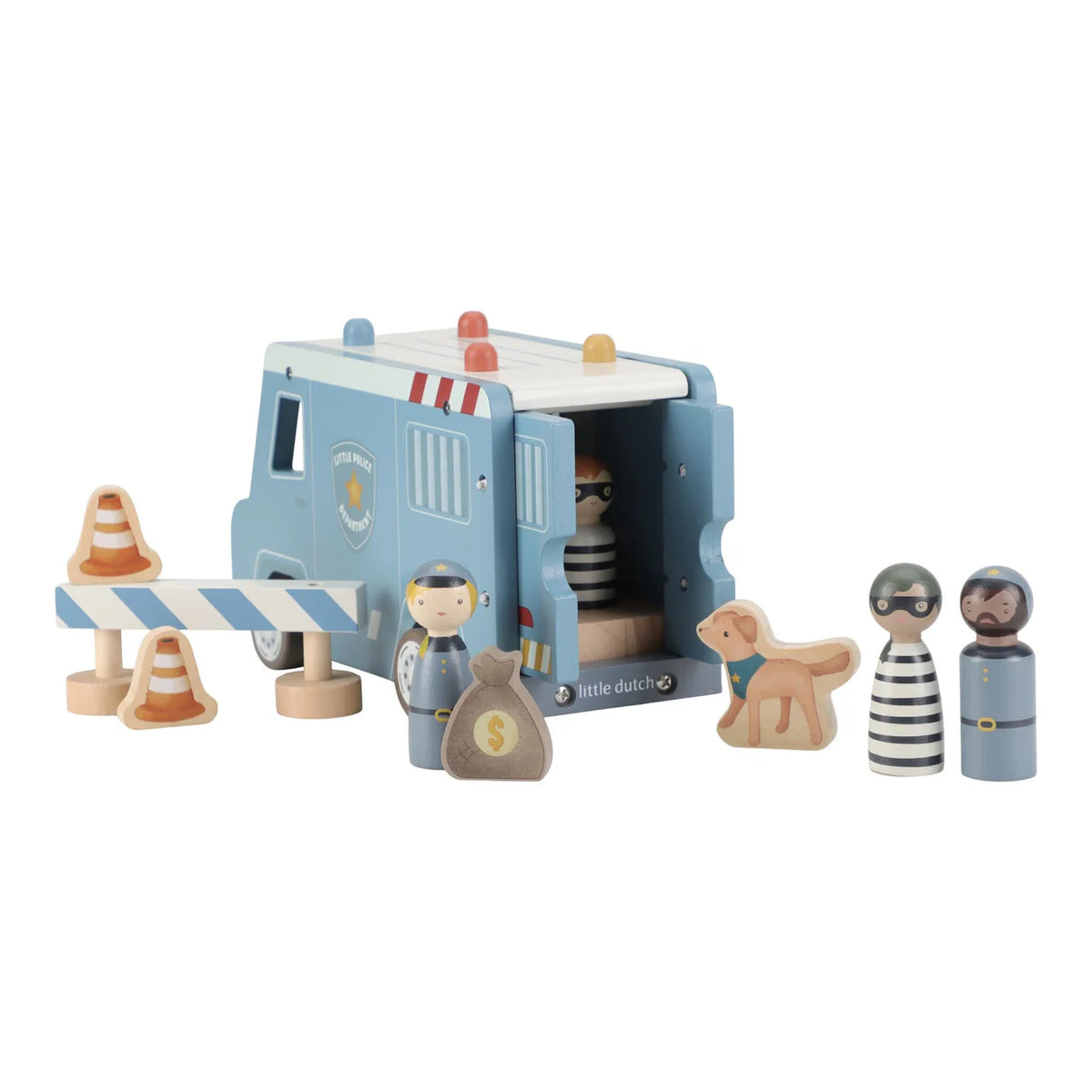 Camion della polizia con personaggi in legno