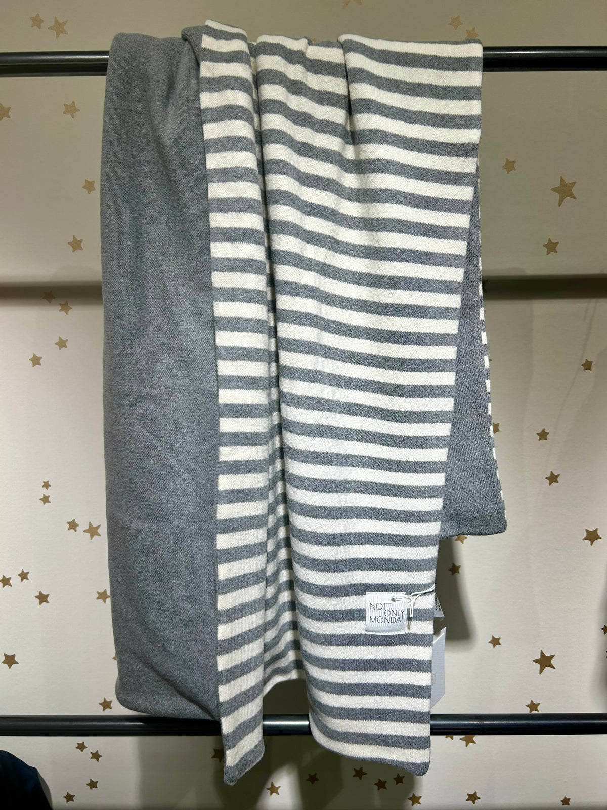 Coperta reversibile caldo cotone grigio/riga grigio 70x113 cm