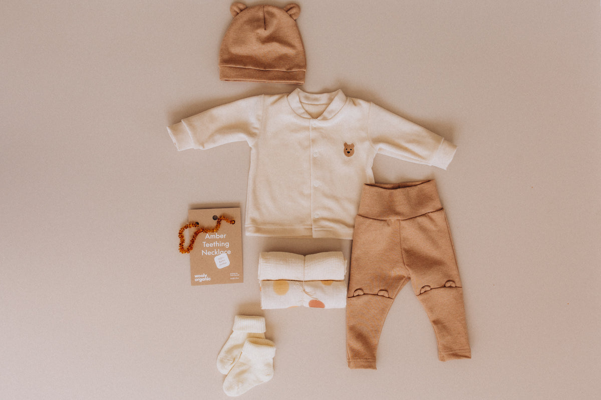 Completo cardigan ciniglia e leggings orsetto cotone BIO