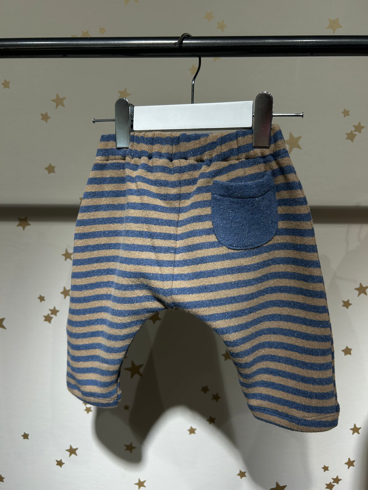 Pantalone baby riga legno/azzurro, caldo cotone