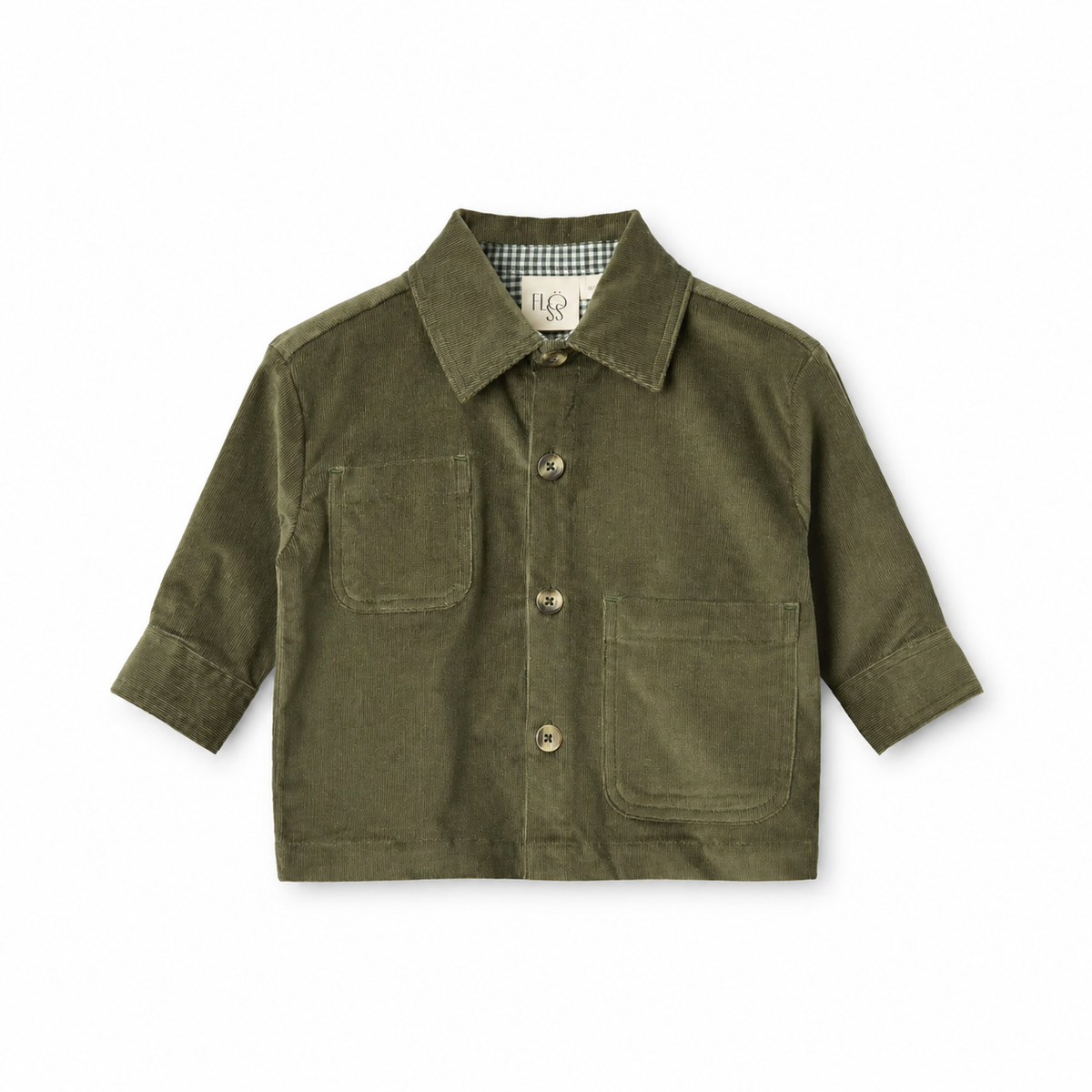 Giacca camicia in velluto verde con polsini a quadri