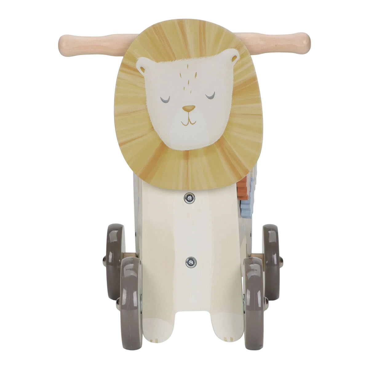 Leone cavalcabile con giochi in legno Safari Friends
