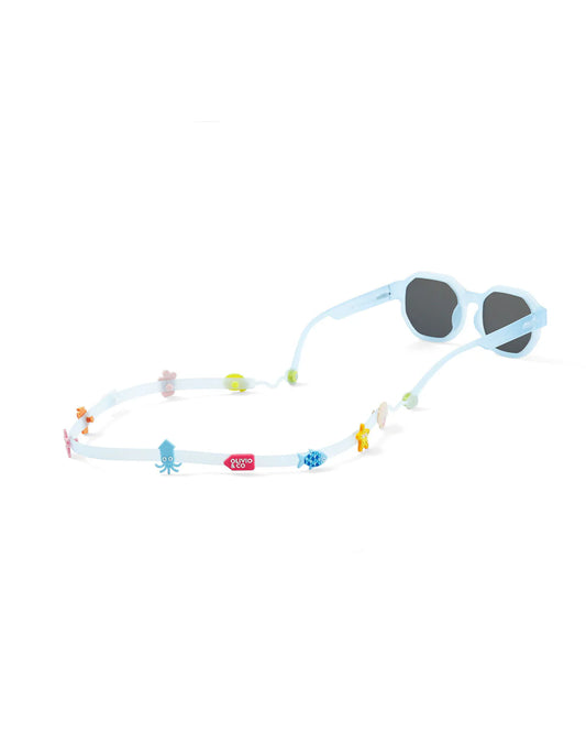 Laccio per occhiali in silicone azzurro con charms