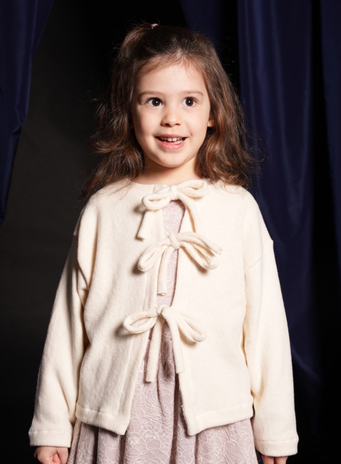 Cardigan avorio fiocchetti, caldo cotone