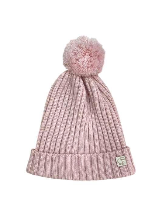 Cuffia ponpon rosa pura lana merino