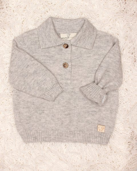 Maglione polo neonato grigio pura lana merino ultrafino