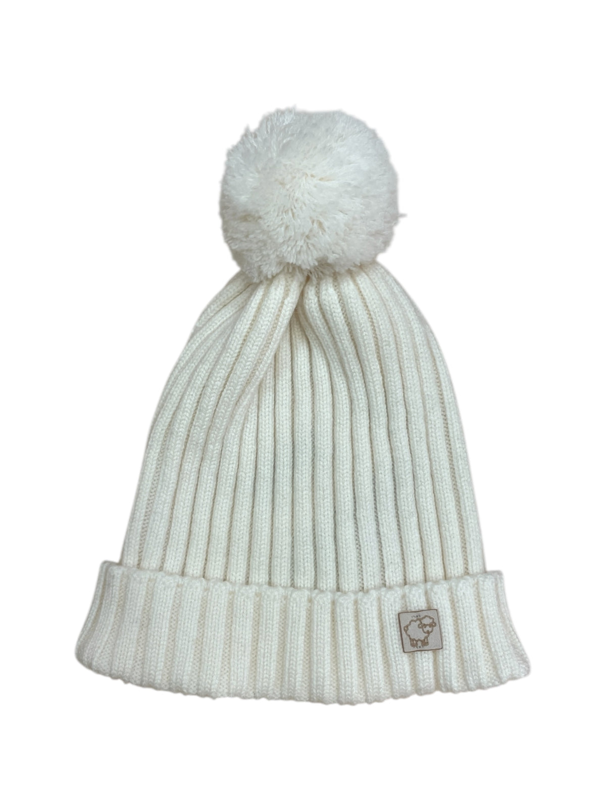Cuffia pompon panna pura lana merino