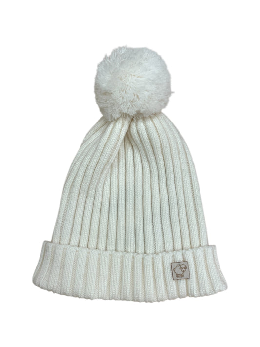Cuffia pompon panna pura lana merino