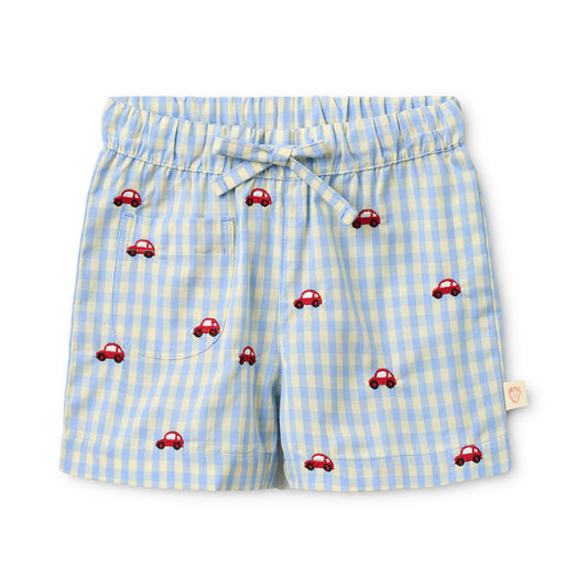 Shorts vichy azzurro ricamo macchinine Albert