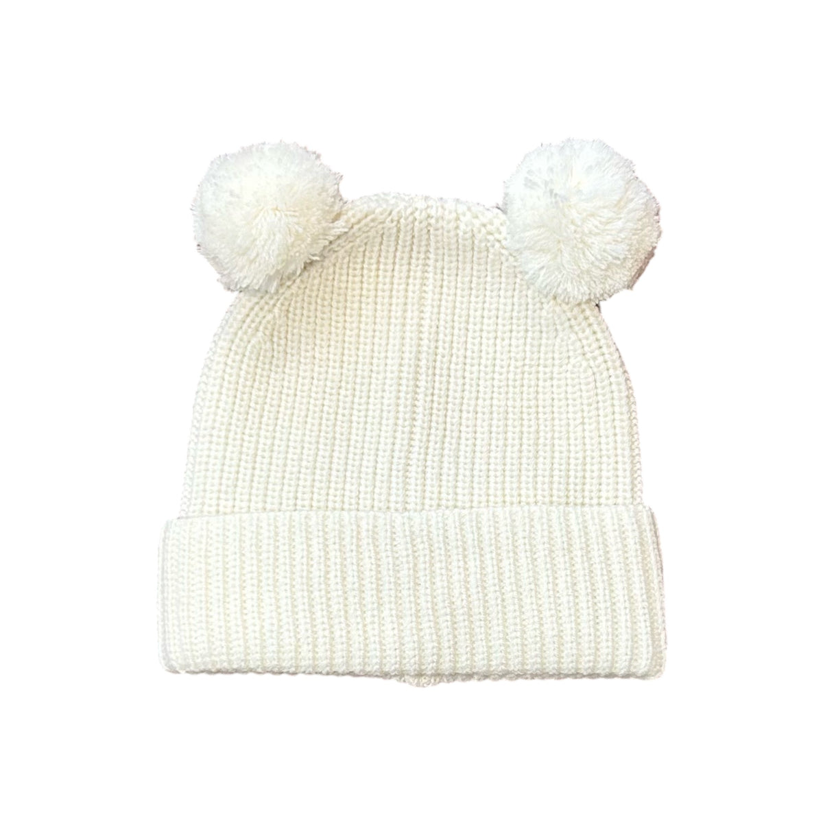 Cuffia pompon bambina lana panna 