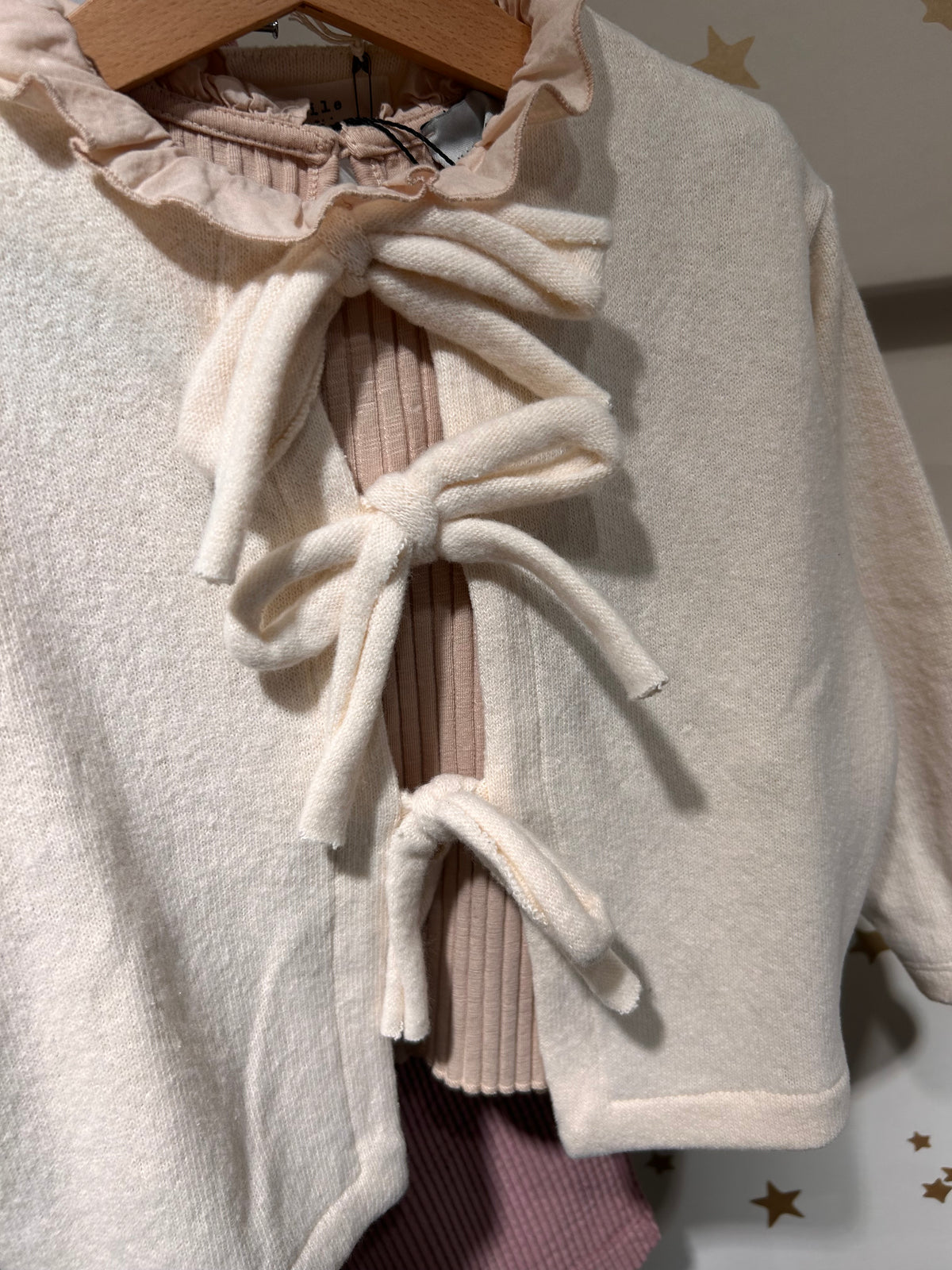Cardigan avorio fiocchetti, caldo cotone
