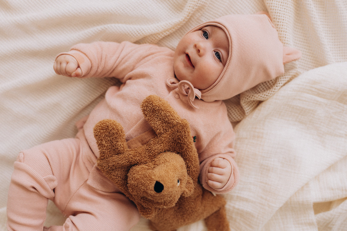 Cuffietta neonato orecchie orso rosa