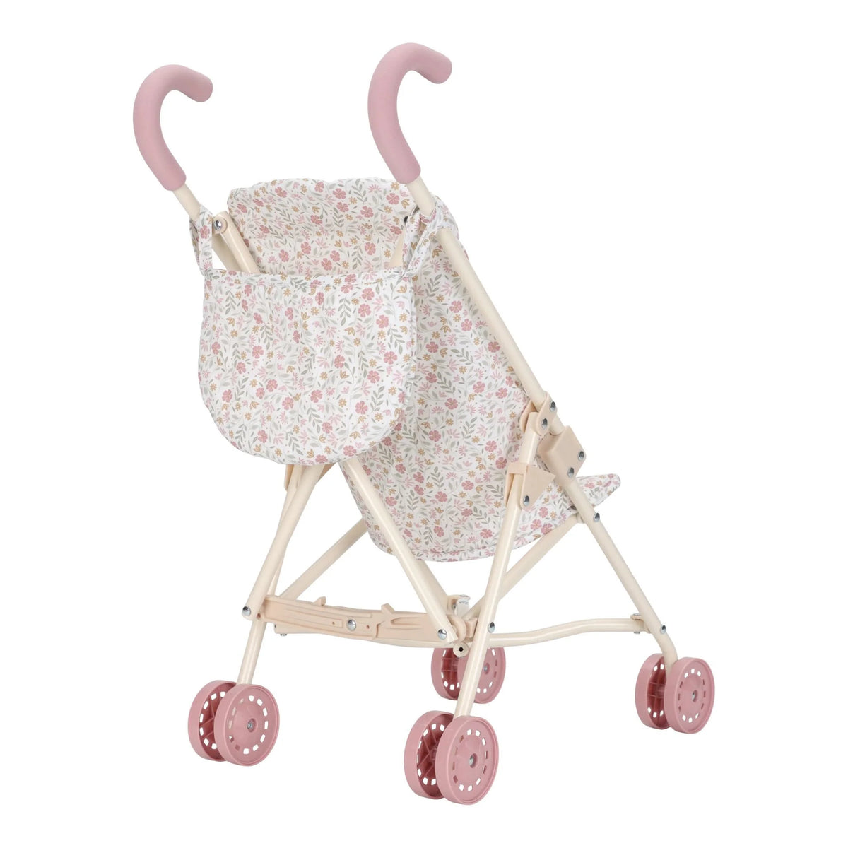 Passeggino bambole in metallo bianco/rosa