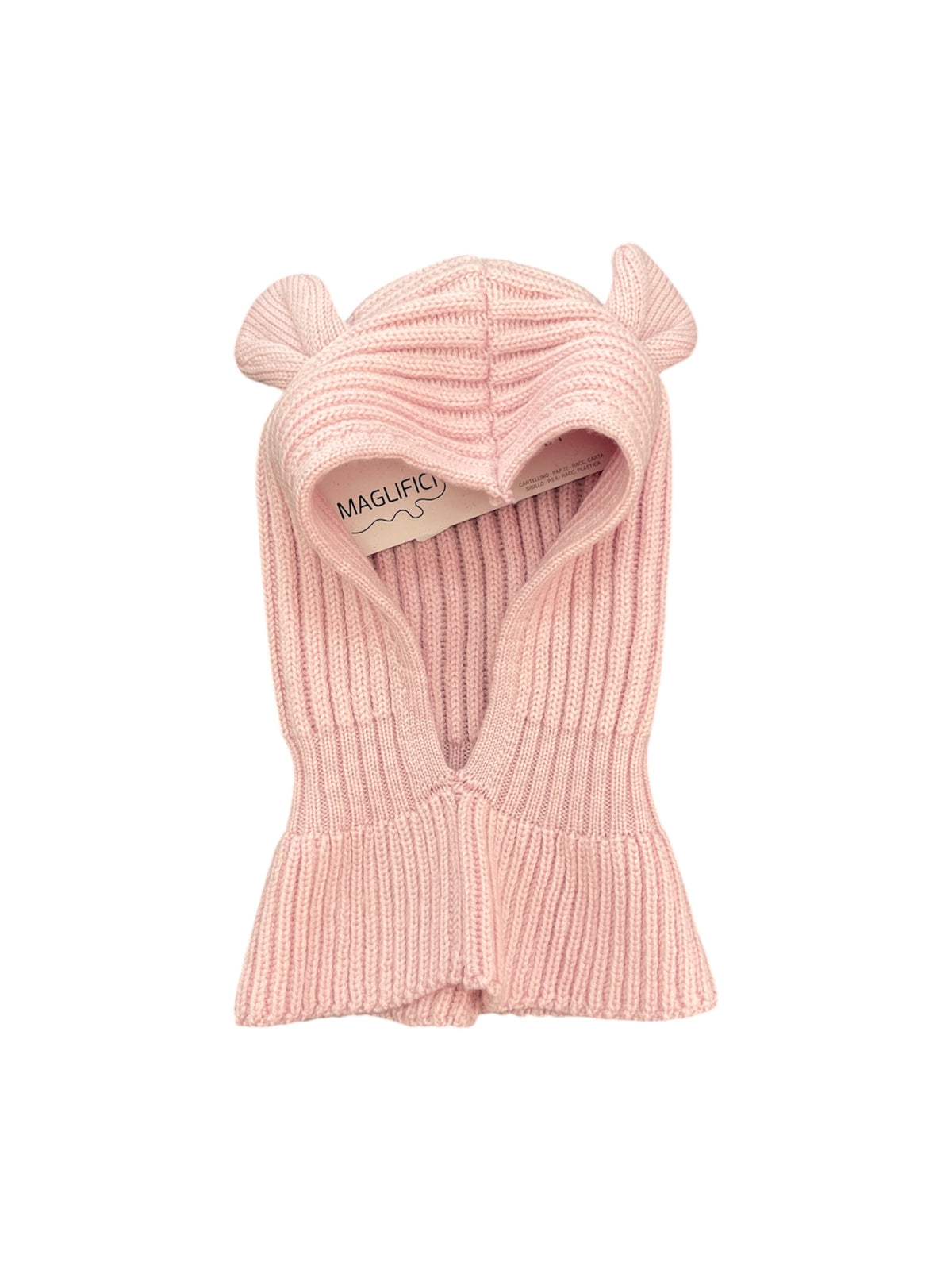Passamontagna orecchie baby rosa pura lana merino