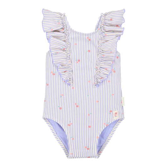 Costume da bagno intero lilla righe/fiori