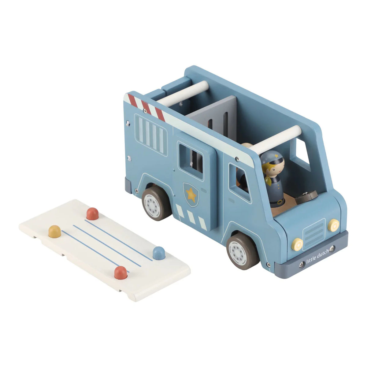 Camion della polizia con personaggi in legno