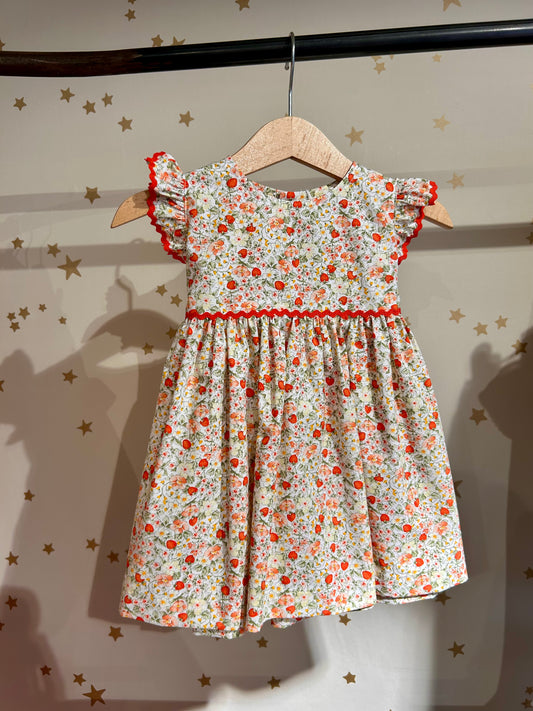 Abito baby smanicato fiori e fragole