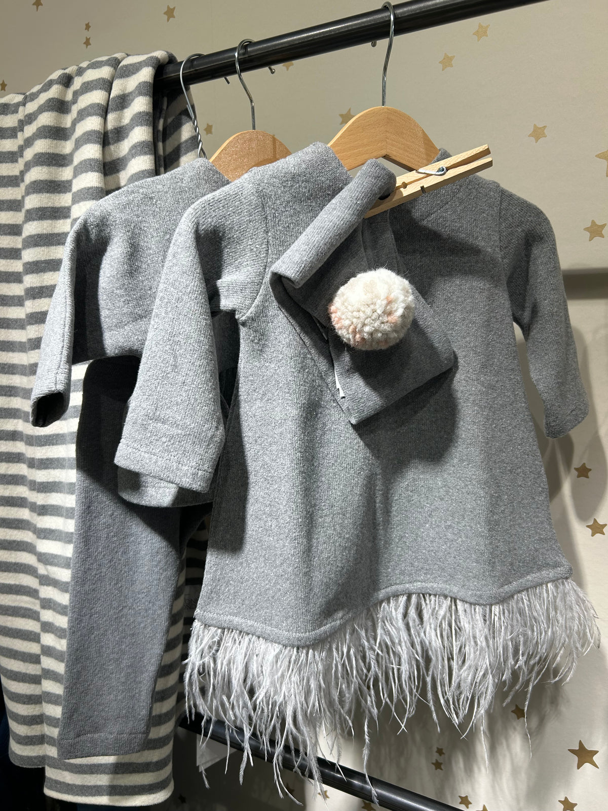 Abito Sele con piume caldo cotone grigio