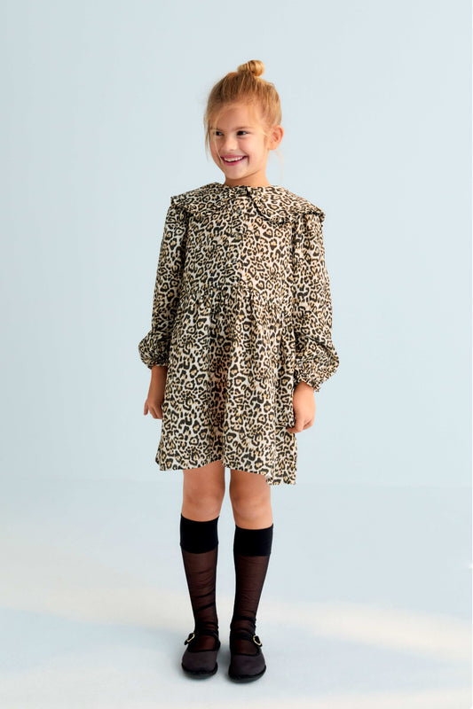Abito leopardato con maxi collo Nelia