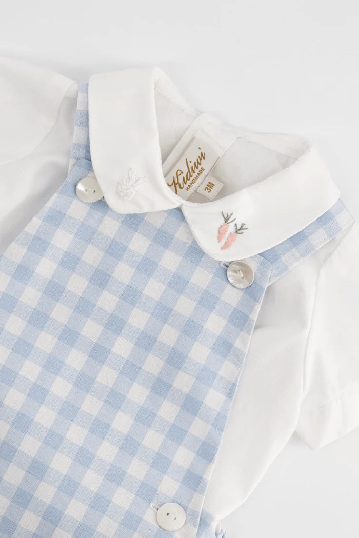 Pagliaccetto Loan vichy azzurro + Camicia Maurice ricamo coniglietto