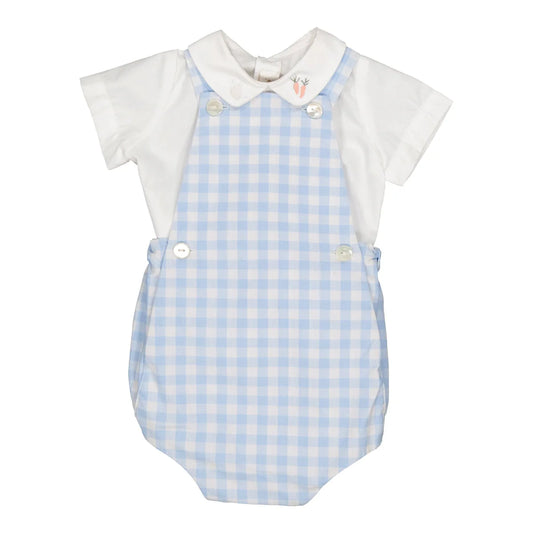 Pagliaccetto Loan vichy azzurro + Camicia Maurice ricamo coniglietto
